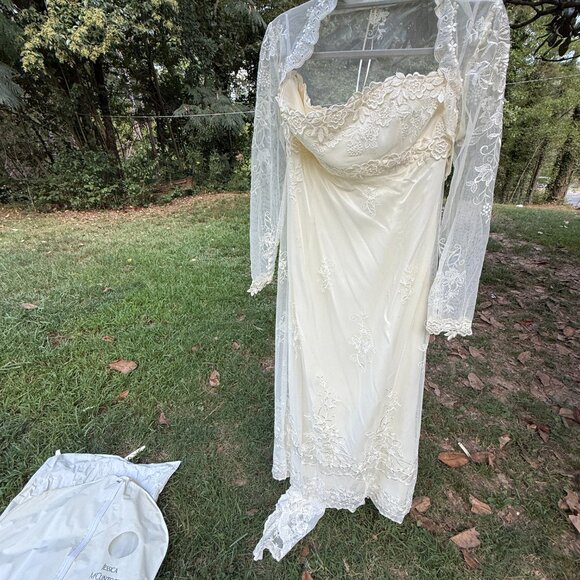 Jessica McClintock Wedding Dress 2003 Size 12 Strapless lace w/ Bolero Lace Jack - Picture 12 of 16